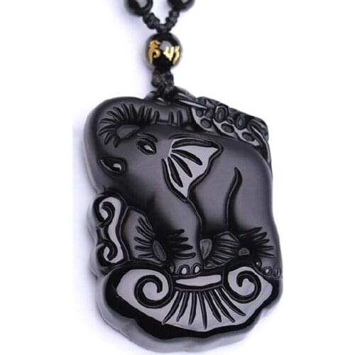 Drop Shipping Black Obsidian Elephant Lucky Pendants Black Ganesha Necklace Pendant men jewelry Jade Jewelry