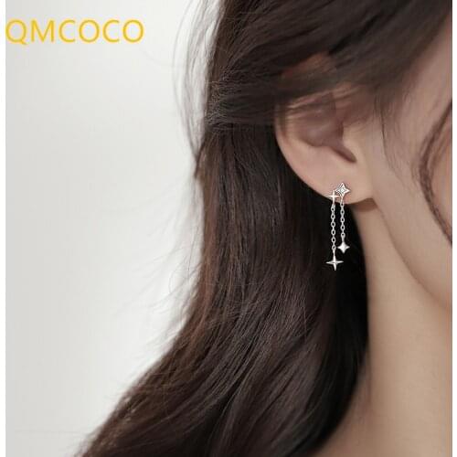 QMCOCO Star-Shape 925 Silver Tassel Pendant Earrings Fashion Trend Temperament Earring 2021Summer New Style Fine Ear Accessories