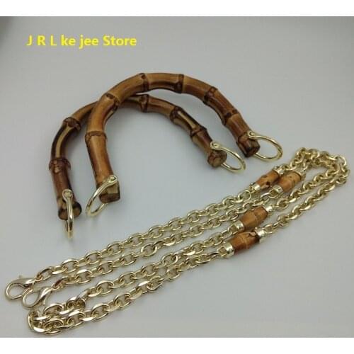 3-color retro handbag DIY natural bamboo product handle, metal D buckle ring, high-end chain matching bag accessories