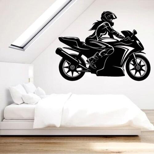 Speed Racing Girl Wall Sticker Motorcycle Vinyl Decals Boys Room Decoration Woman Racer Mural Race O150