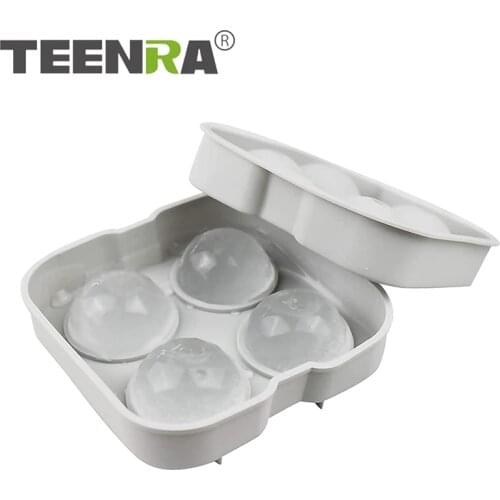 TEENRA 4 Hole Diamond Shape Ice Cube Mold Whiskey Ice Cube Maker 3D Silicone Ice Mold Ball Forms Molds Kitchen Bar Accessories