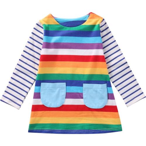 Spring Autumn Cute Baby Kids Girls Stripe Clothes Long Sleeve rainbow Dress Party Princess Dress Lovely Girls Dresses