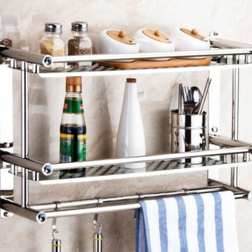 Perforation-free Seamless Towel Rack Stainless Steel Rack Double-layer Bathroom Toilet Towel Rack Wall Hanging Bathroom G8076