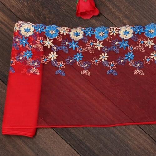 20Yards Vintage Style Lace Trim Red Blue Flower Bridal Wedding Dress Sewing Embellishment 21cm Wide