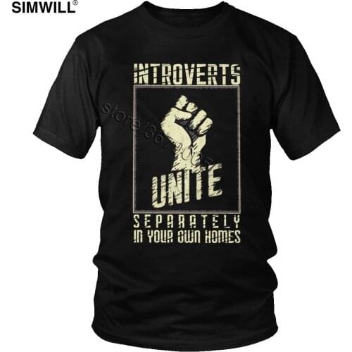 Vintage Introverts Unite T-Shirts Mens Cotton Funny Quote Tshirts Short Sleeve Crew Neck T Shirt Stylish Slim Fit Tee Clothing