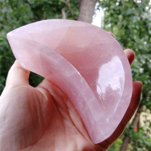 Top Quality Natural Crystal Rose Quartz Bowl Shape Moon Crystal Hand Carved Rough Stone Specimen Healing Gemstone Decor Gifts
