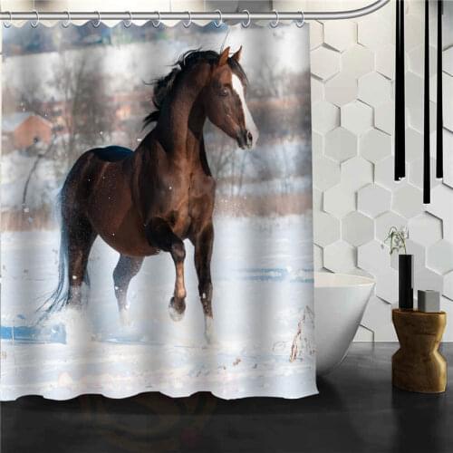 Custom Horse shower curtain Shower Curtains Bathroom Mildewproof Polyester Curtains Waterproof Fabric with Hooks