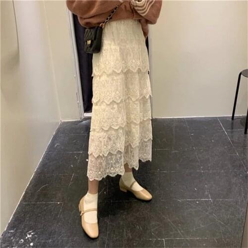 Alien Kitty Long Lace Skirt Ladies Skirt Women 2020 Korean Elegant Crochet A-line Elastic High Waist Skirt Maxi Skirts Clothes