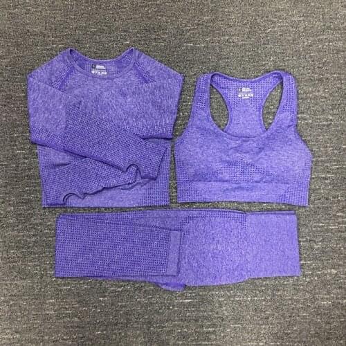 Womens Yoga Sets Female Fitness Sport Gym Suits Wear Running Clothes Seamless Leggings Long Sleeve Crop Top Sports Bra