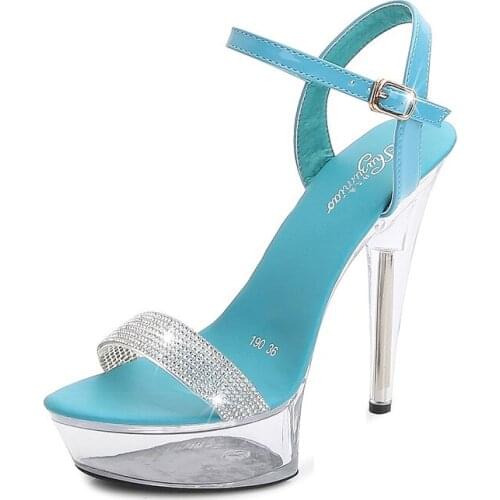 Walking Show Stripper Heels Woman Platforms High Heels Sandals Sexy Ladies Big Yard Shoes 2021 New Crystal