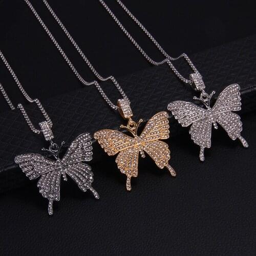 New Zircon Inlaid Bow Pendant Necklace Hip Hop Personality Womens Necklace Sweater Long Chain Animal Pendant Jewelry