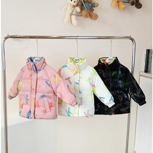 2021 Boy Girls Winter Down Jacket New Childrens Outerwear Letter Print Waterproof Coat Kids Clothes TZ924