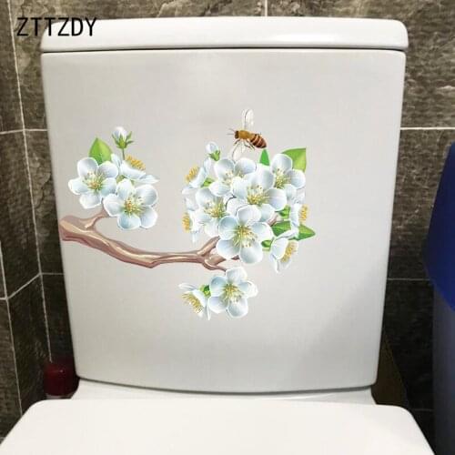 ZTTZDY 25.4×20.5CM Fresh Bee Flower Branch Toilet WC Accessories Funny Home Wall Stickers T2-1344