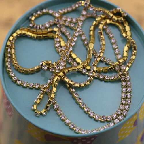 1Yard 2MM Crystal Rhinestone Chain DIY Sew On Gold/Silver Base Density Trim Strass Crystal Cup Chains SS6 Stone Chain