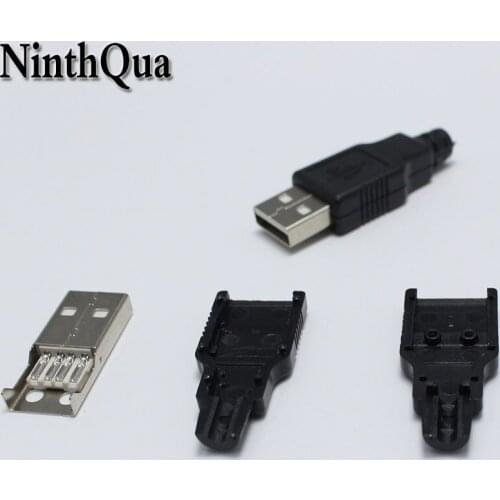 10pcs DIY USB Type A Welding Type Male Plug 3 in 1 Connector Adaptor for OD 3.0mm Wire Black Shell