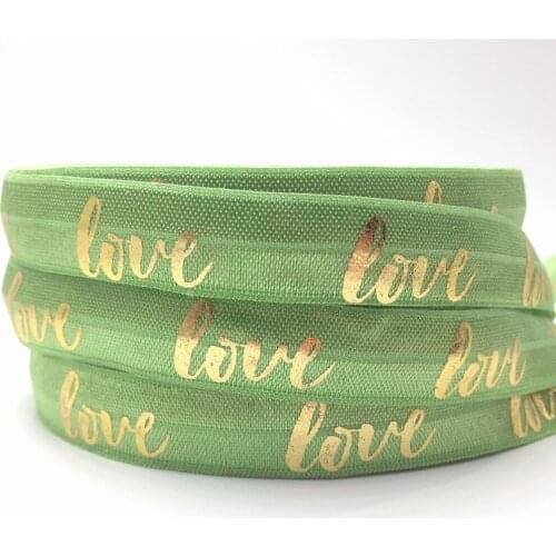 10 yards Love Print Fold Over Elastic 5/8" Lime Green FOE Elastic Ribbon for Elastic Headband Hair Tie Bracelet DIY Head wear