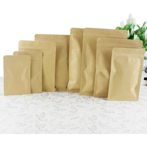 100pcs Small Kraft Paper Zip Lock Bag Inner Aluminum Foil Tea Pouch Reusable Flat Food Packaging Zipper Bag