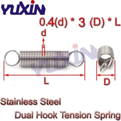 20Pcs 0.4 x 3mm 0.4mm Stainless Steel Tension Spring With Dual Hook Extension Springs Outer Diameter 3mm Length 10-60mm