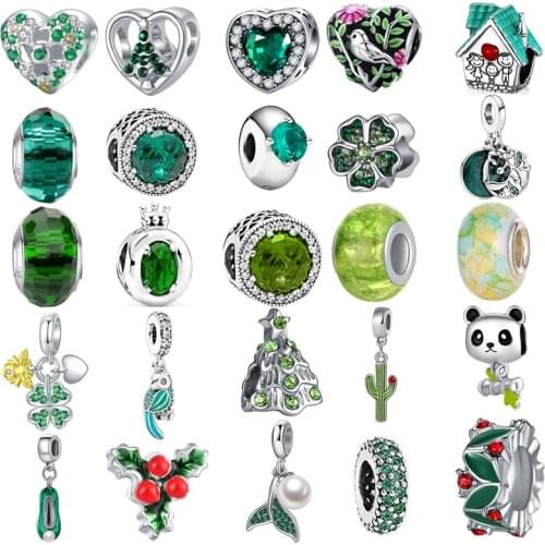 2021 Green Series Of Pendants Love Beads Flowers Fit Original Pandora Charms Silver Color Bracelets Women Girl Jewelry Custom