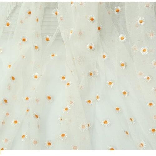 Flower Daisy Embroidery Tulle Soft Mesh Fabric for Dress Skirt Transparent Lace Net fabric Gauze Apparel Cloth DIY Sewing