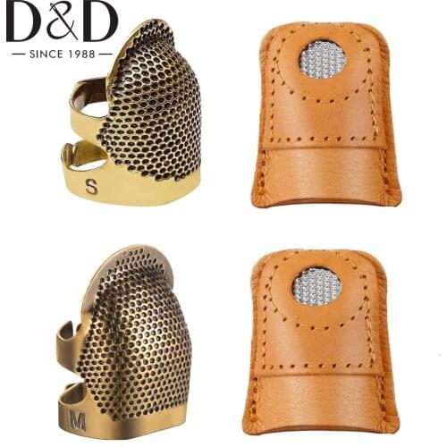 4pcs Sewing Thimble Adjustable Sewing Thimble&Artificial Leather Coin Finger Protectors for Sewing Embroidery Knitting Quilting