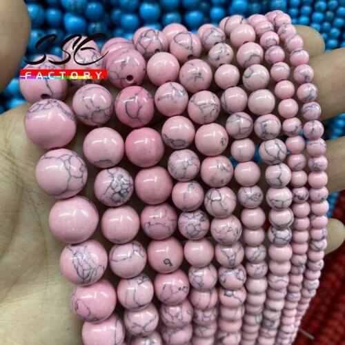 4 6 8 10 12 mm Natural Stone Pink Howlite Turquoises Stone Beads Round Loose Beads For Jewelry Making Bracelet DIY Bracelet 15