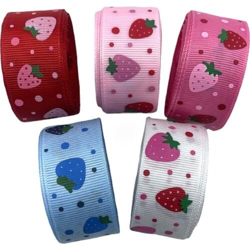 5 Yards /pack 1"5/8' 15MM 25MM For Hair Bows DIY Crafts Handmade Accessories Grosgrain Ribbon Strawberry Cake Printed Ribbon