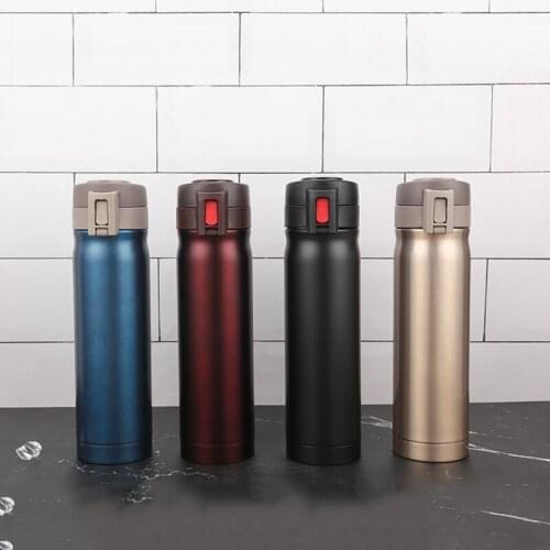 500ml 4 Colors Thermos Water Bottles With Hidden Handle For Tea Coffee Metal Vacuum Flask Sport Portable Tumbler Round Shape Cup