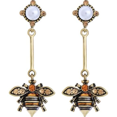 6 pair / lot fashion jewelry accessories vintage metal enamel bee earrings