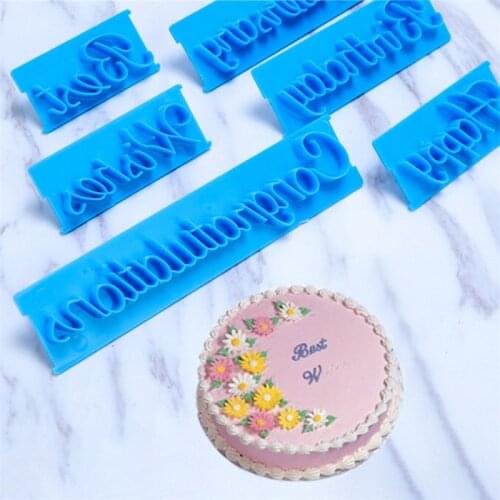 6pcs/set Handwriting Fondant Cake Embosser Plastic Letters Mold Happy Birthday Best Wishes Baking Molds Decoration Tool DropShip