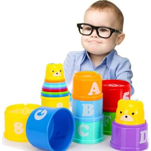 8Pcs Preschool Kids Learning Toys Figures Letters Foldind Stack Cup Tower Children Early Intelligence Educational Games