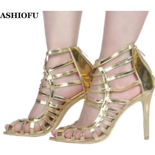 ASHIOFU New Handmade Ladies High Heel Sandals Shiny Real Photos Party Prom Summer Shoes Plus Evening Fashion Sandal Shoes XD3931