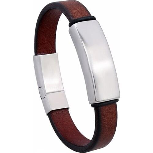 Stainless Steel Magnetic Buckle Cowhide Bracelet Simple Mens Titanium Steel Jewelry Gift