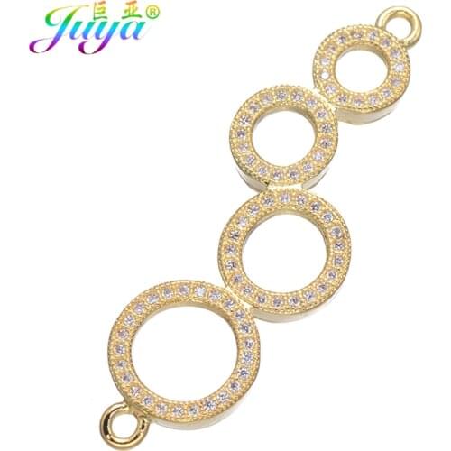 Juya DIY Bracelets Earrings Making Findings Supplies Micro Pave Zircon 2 Loops Circles Flower Animal Charm Connectors Material