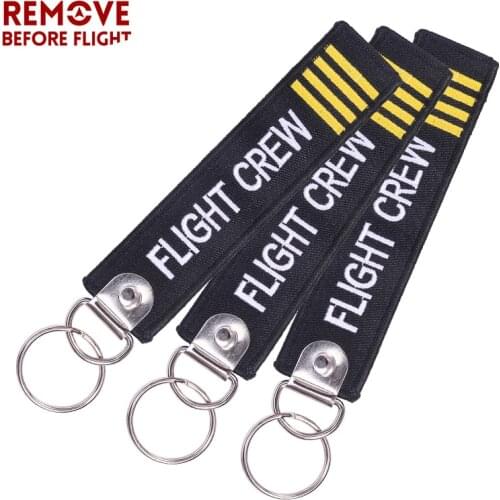 Remove Before Flight Crew Car Keychain Embroidery Black Key Fobs key ring for Motorcycle Aviation Gifts Luggage Tag 3PCS/LOT