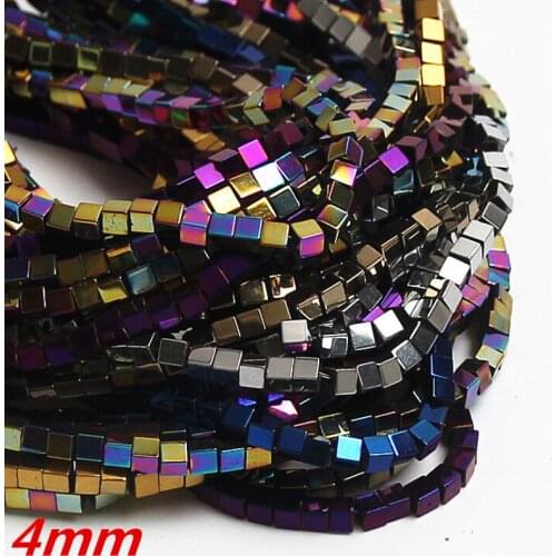 4mm Cube Natural Stone Hematite Beads 16" Per Strand Spacer Beads For Jewelry Making DIY Necklace Bracelet