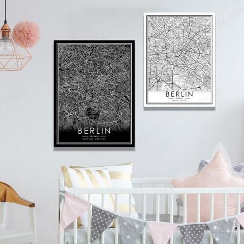 Schwarz Weiß Welt Stadt Karte BERLIN Germany Leinwand Malerei Stadt Linie Wand Kunstdruck Poster Zimmer Dekoration bild