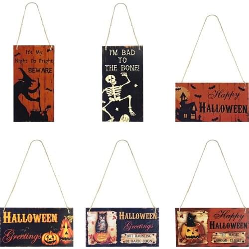 1pc Happy Halloween Wooden Hanging Signs Ornament Plaque DIY Trick Or Treat Party Decoration For Indoor Outdoor Wall Door Decor