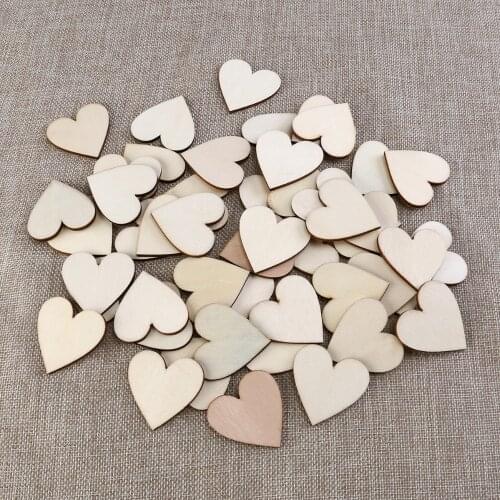200PCS 10mm Wood Hearts Slices Wooden Discs Heart Shaped Embellishment for Wedding, Decor Arts Crafts DIY (0.39inch)