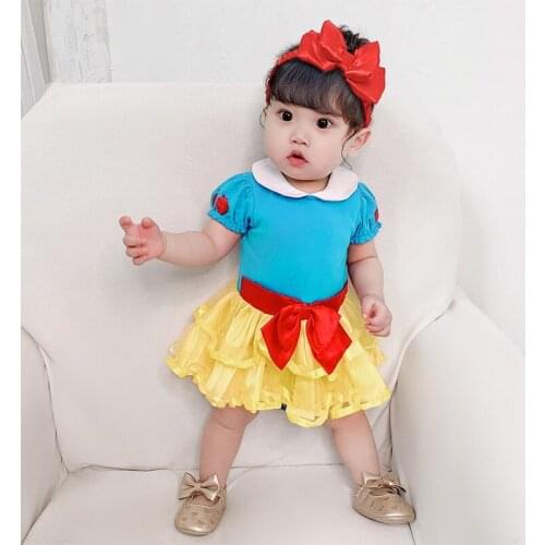 Baby Girl Cartoon Bodysuit With Headband First Birthday Cowboy Snow White Mermaid Tulle Overall Baby Clothes E932