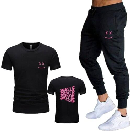 Pink Smile Face Printing Graphic T-Shirt New Style Anime Fashion Summer Mens Streetwear Suit Sweatpants Tops Cool Joggers Pants