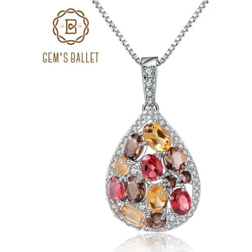 GEMS BALLET Luxury Natural Garnet Citrine Smoky Quartz Pendant 925 Sterling Silver Colorful Nacklace for Women Fine Jewelry