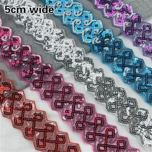 Hot Flashing Organza Lace Fabric Sequins Beaded Embroidered Ribbon Collar Trim Applique For Diy Headdress Costumes Sewing Renda