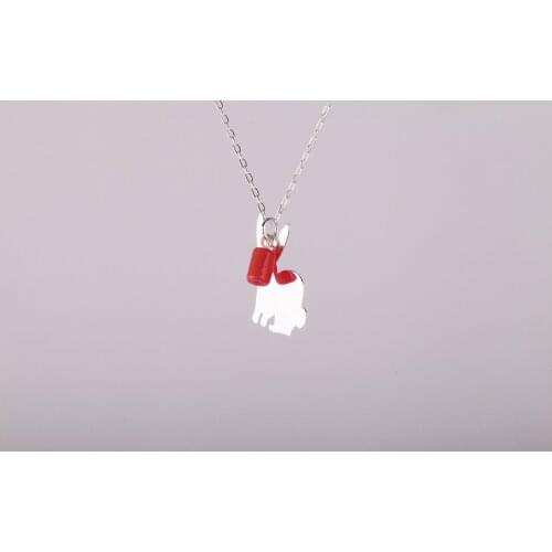 UM US JEWELRY 925 Sterling Coral Gemstone Rabbit Pattern Ghost Pendant