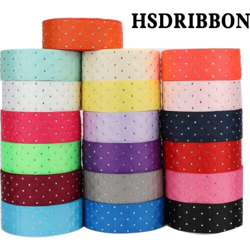 HSDRibbon 3" 75mm Rhinestone Setting on Colorful Solid Color Grosgrain Ribbon 25 Yards per Roll