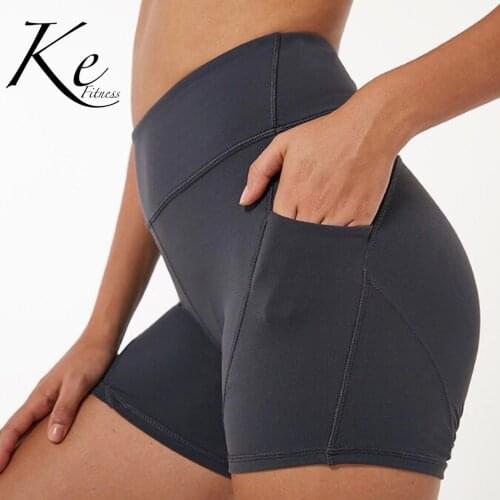 KE army green black side pocket high waist skin fitness shorts three women high elastic yoga tight shorts
