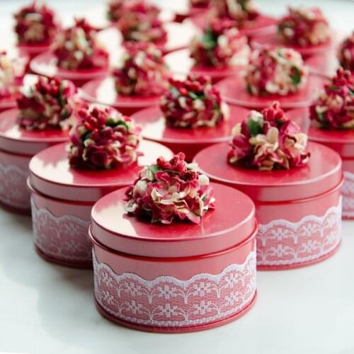 Round Candy Box Wedding Tin plate candy box creative mariage Christening Birthday chocolate box Gift Bags Wrapping Supplies