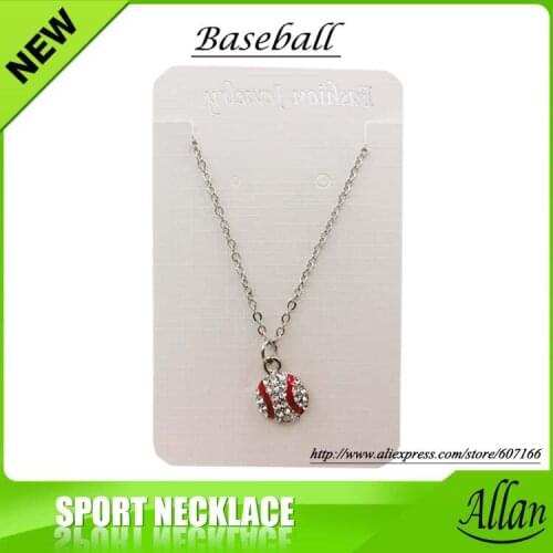 BASEBALL SOFTBALL RHINESTONE PENDANT WITH stainless steel CHAIN GIFT NECKLACE