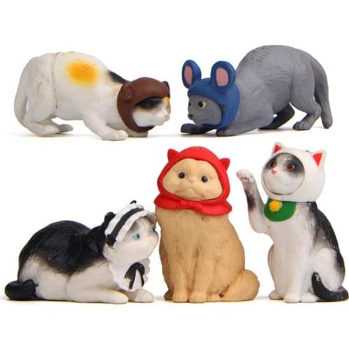 5Pcs Cats Kitten Cosplay Mouse Miniature Figurine Models DIY Doll House Pet Toy For Kids Children Birthday Gifts