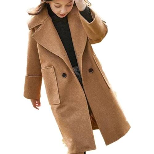 Baby Girls Fashion autumn winter Woolen coat for teenager Thick Quilted long wool blends Coat